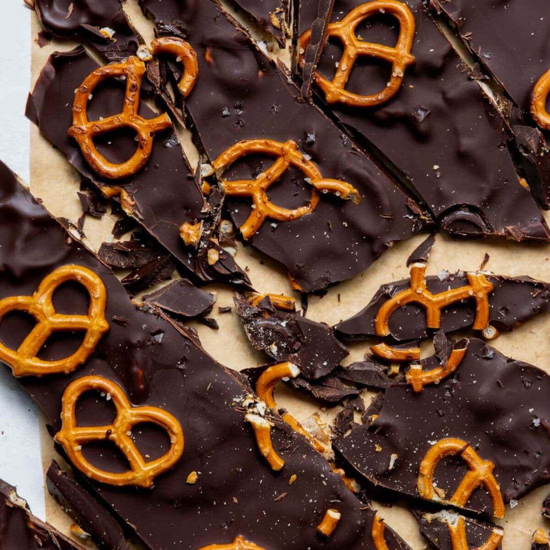 Dark Chocolate Bark with Pretzels and Candied Slivered Almond & Currants
