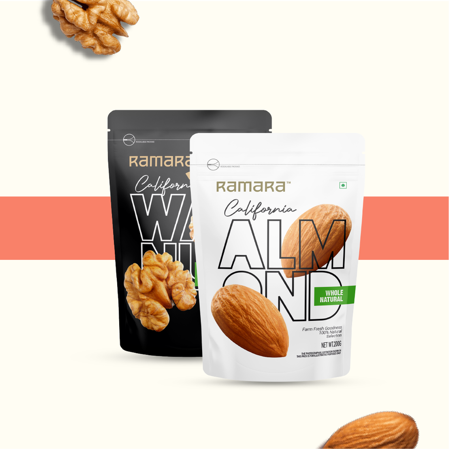 Raw Almond 200G & Raw Walnut 200G - (Pack of 2)